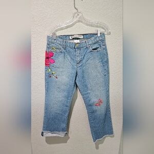 Low Rise Cropped Gap Embroidered Blue Jeans Size 10 Vintage Y2K